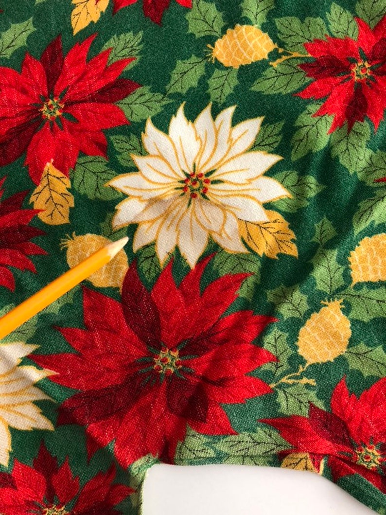 Vintage Christmas Tree Skirt with Red and White Poinsettias and Pinecones