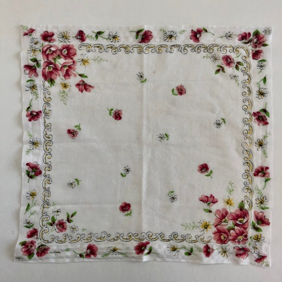Vintage Soft Cotton Handkerchief White with Pink Flowers | Etsy