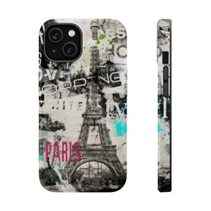 Funda para teléfono móvil MagSafe con diseño de la Torre Eiffel, funda para iPhone, accesorio para teléfono móvil, diseño de collage de París, postal de París