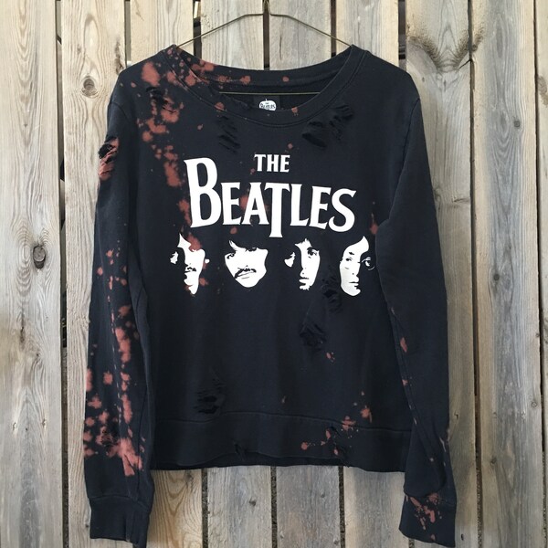 BEATLES ,small, cut, bleached, sweatshirt,soft grunge, distressed, band tee, rock tee, concert tee