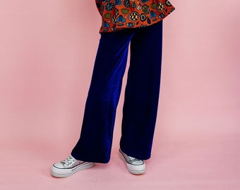 Fluwelen broek met hoge taille en rechte pijpen in koningsblauw