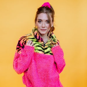 Half-Zip Pullover in Pink and Carnival Tiger image 1