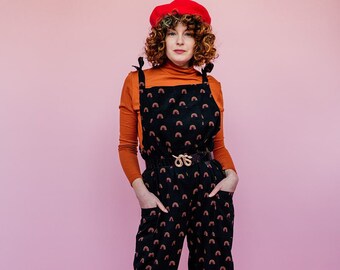 Rainbow Cord Dungarees in Black