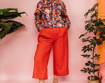 Pleated Culottes in Red Linen