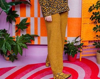 Knitted Straight Leg Trousers in Mustard