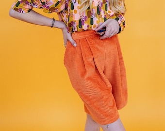 Pleated Shorts in Orange Cord