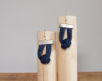 Knot Chain Earrings in Blue