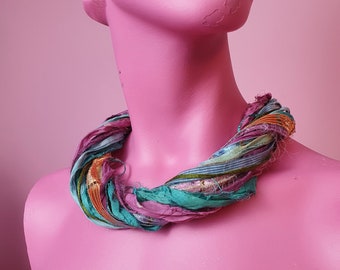 Silk Yarn Necklace in Pale Multi