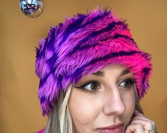 Faux Fur Headband in Pink and Purple Tiger