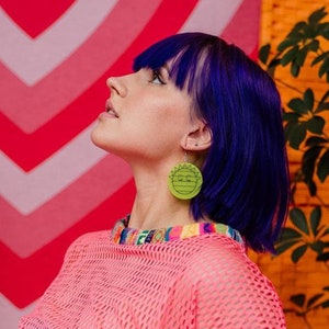 Logo Earrings in Neon Green image 1