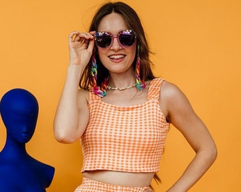 Crop Top in Orange Gingham Jersey