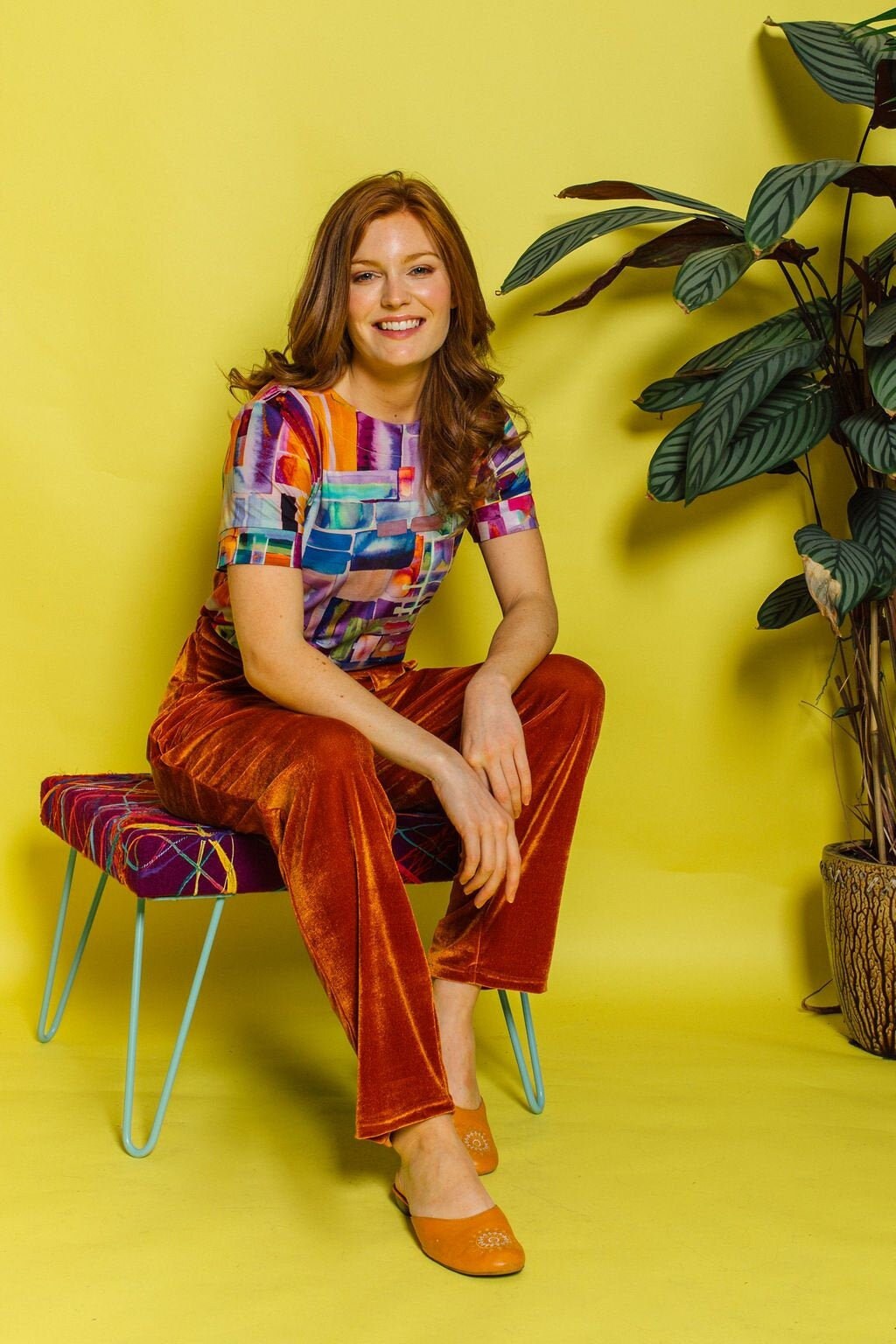 Image of High Waisted Pleated Velvet Trousers - Orange By Megan Crook Textiles