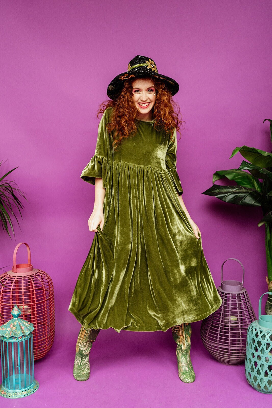 Olive Green Velvet Dress Etsy UK
