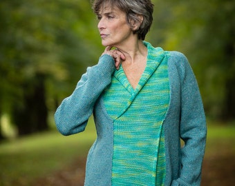 Cross Front Jumper in Aqua Pure New Wool and Handpainted Cotton