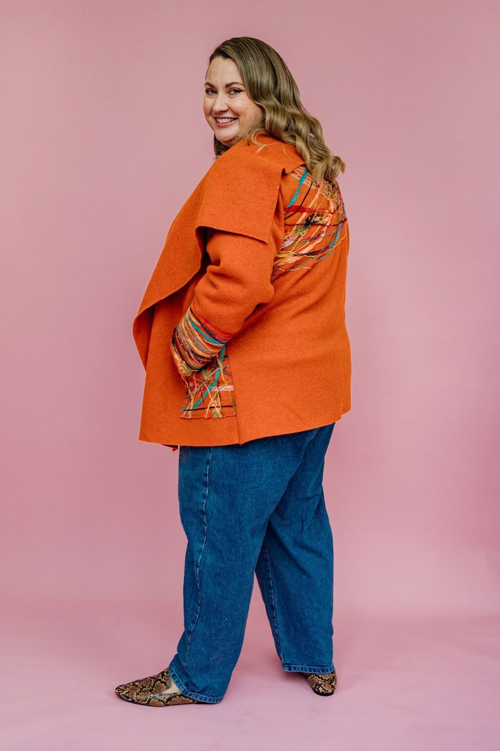 Image of Embellished Wool Coat in Orange