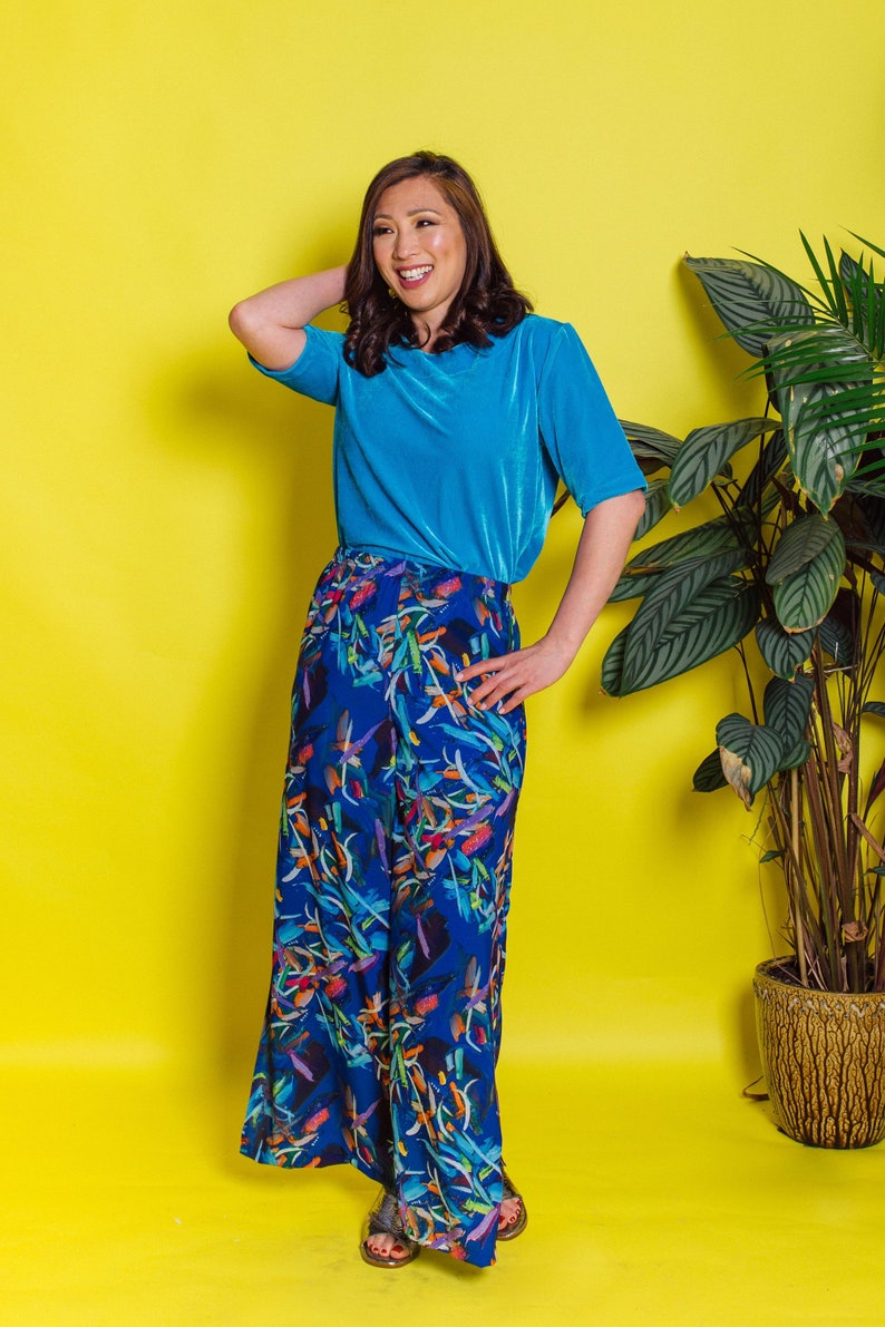 Palazzo Trousers Abstract Blue by Megan Crook Textiles