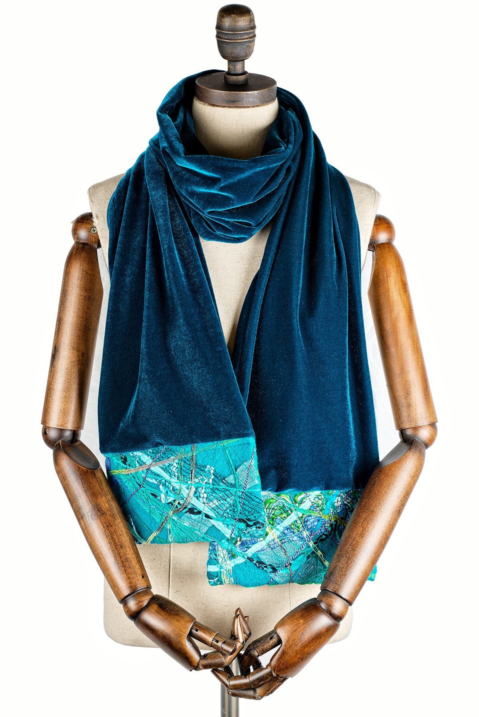 SALE Embellished Velvet Scarf in Blue Green by Megan Crook Etsy