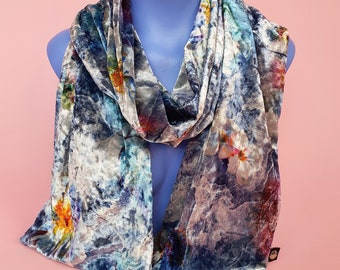 Velvet Scarf in Blue Floral