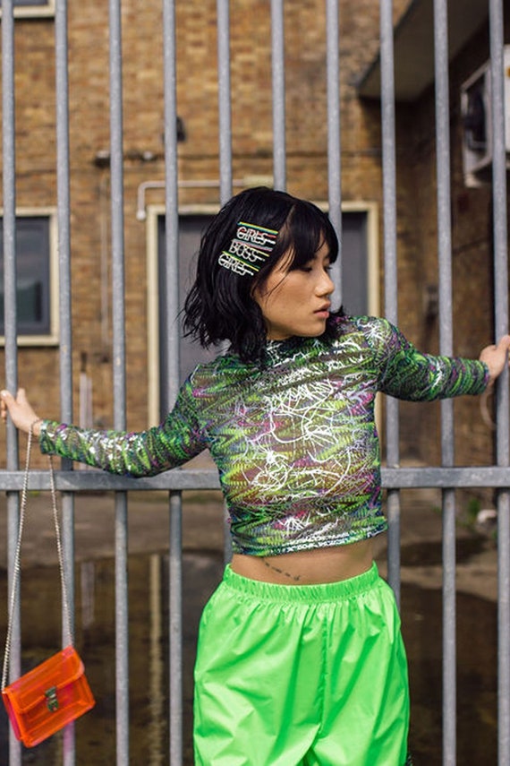 green mesh long sleeve top