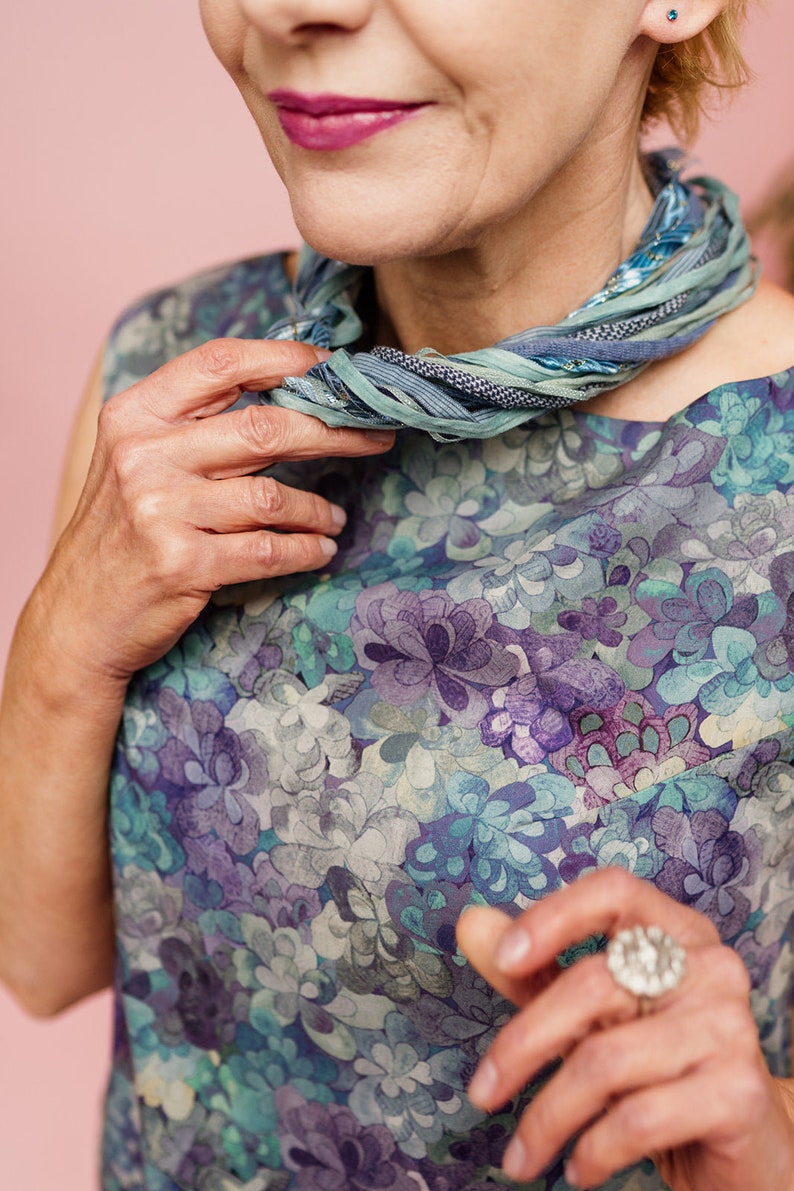 Silk Yarn Necklace in Aqua & Denim 2