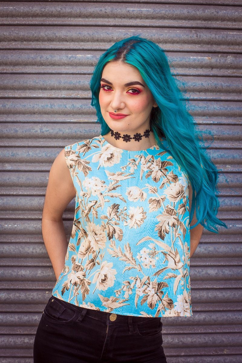 Image of Shell Top in Blue Floral Print By Get Crooked