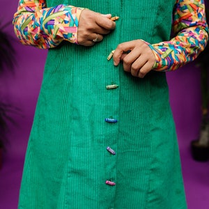 Corduroy Pinafore Dress in Emerald 4