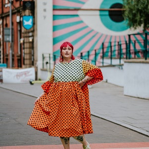 Ruffle Smock Dress in Rainbow Polka Dot 7