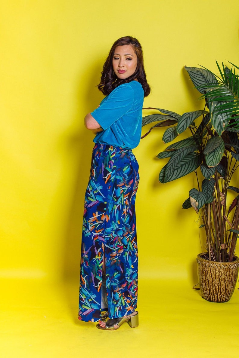 Palazzo Trousers Abstract Blue by Megan Crook Textiles