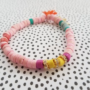 Marianna Mae Classic Bright beaded stretch coco bracelet with tassel and rhinestone rondelles- LIGHT PINK