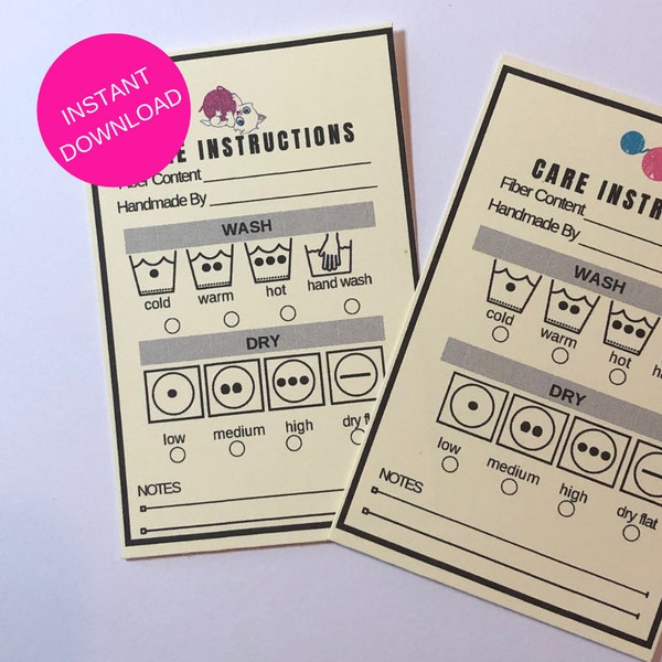 Printable Care Instruction Tags