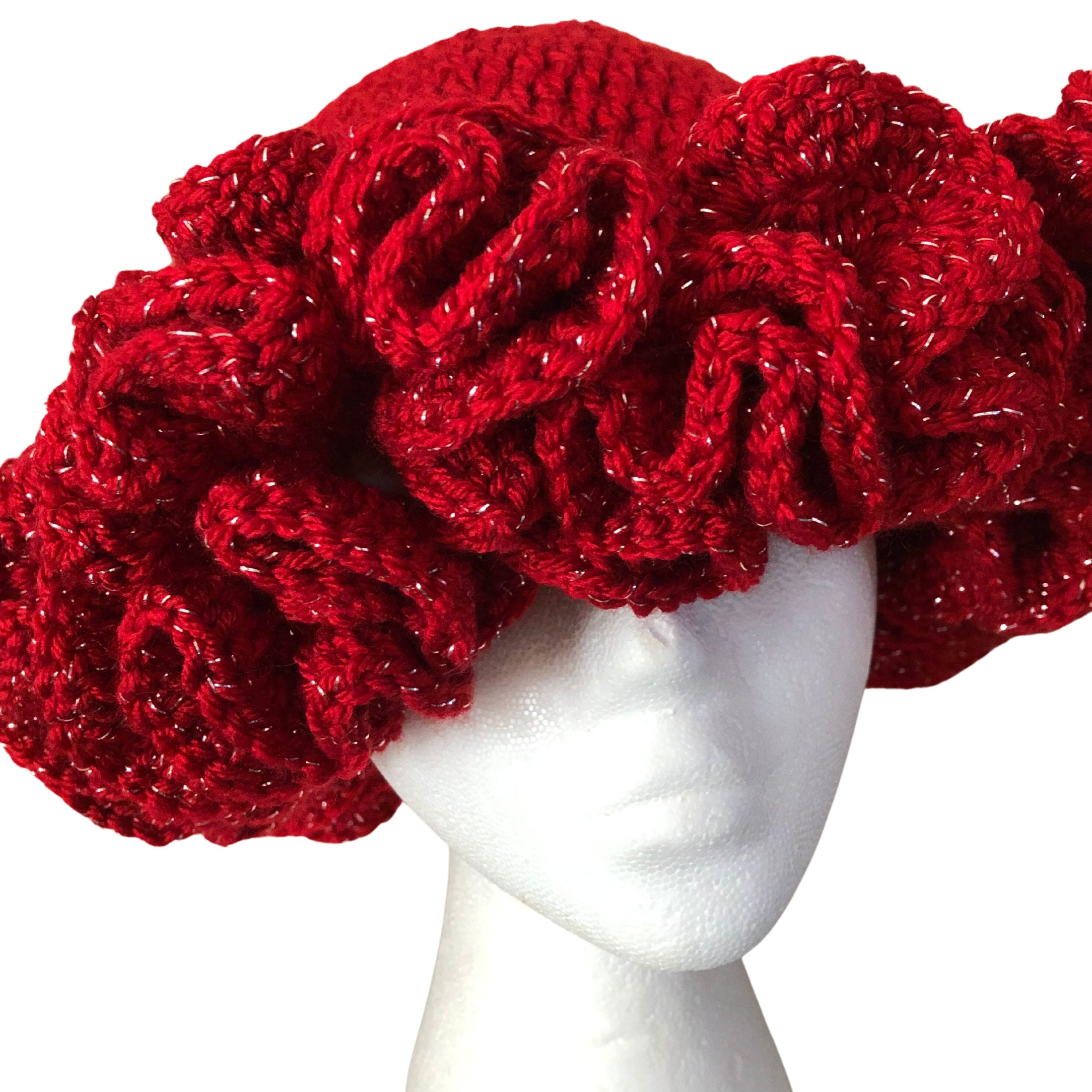 Hat Ruffles Red Ruffle Bucket Hats| READY TO SHIP Crochet Ruffle Hat | Crochet Bucket ...