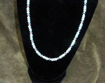 Blue pearl and crystal necklace