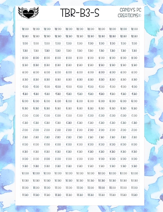 Time Blocks Rounded B3 Font | Half Hours | Numbers | Planner Stickers | Time Sticker | Appointment | Bullet Journal | Black & White | Time