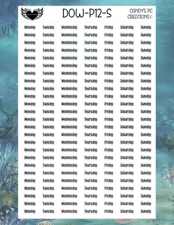 Date or Day Sticker | Planner | Journal Sticker | Permanent | Bullet Journal | Date | Day of the Week | Cover | Redate | P12 Font | Sticker