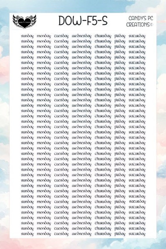 Date or Day Sticker | Planner Sticker | Journal Sticker | Permanent | Bullet Journal | Number | Day of the Week | Cover | Redate | F5 Font