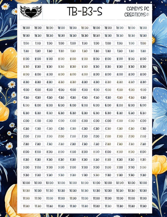 Time Blocks B3 Font| Half Hours | Planner Stickers | Time Sticker | Appointment | Bullet Journal | Black & White | Time Tracker