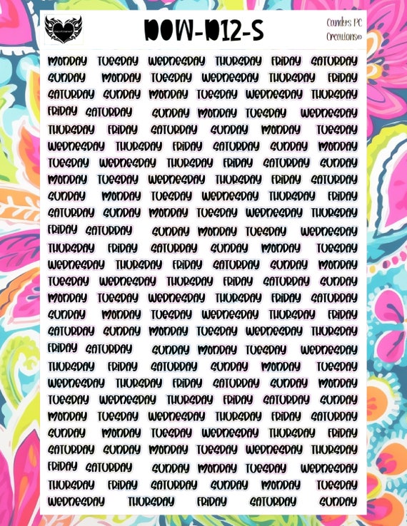 Date or Day Sticker | D12 Font | Planner Sticker | Journal Sticker | Permanent | Bullet Journal | Number | Day of the Week | Cover | Redate