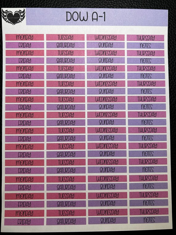 Days of the Week Rectangle Gradient 1 Sticker | Matte Permanent Stickers | Perfect for Planners | Journal Stickers | Different Fonts