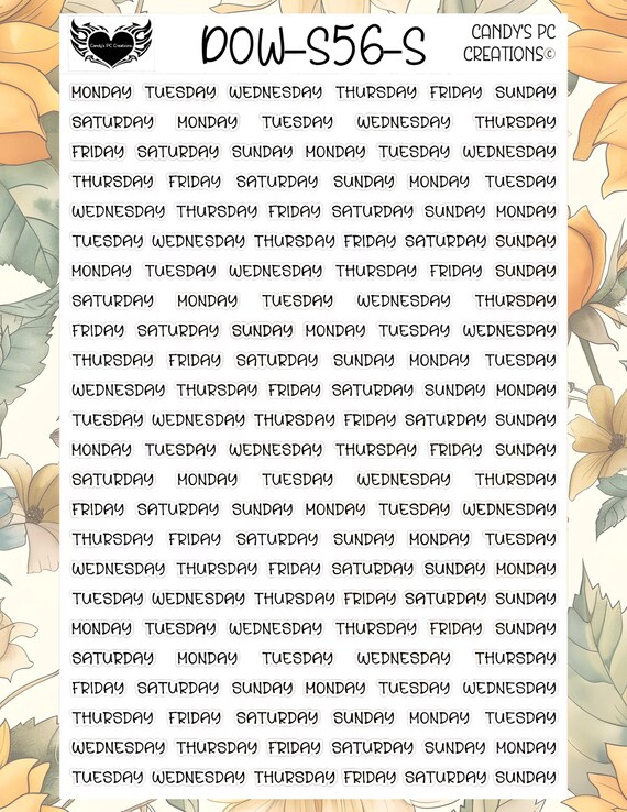 Date or Day Sticker | S56 Font | Planner Sticker | Journal Sticker | Permanent | Bullet Journal | Number | Day of the Week | Cover | Redate