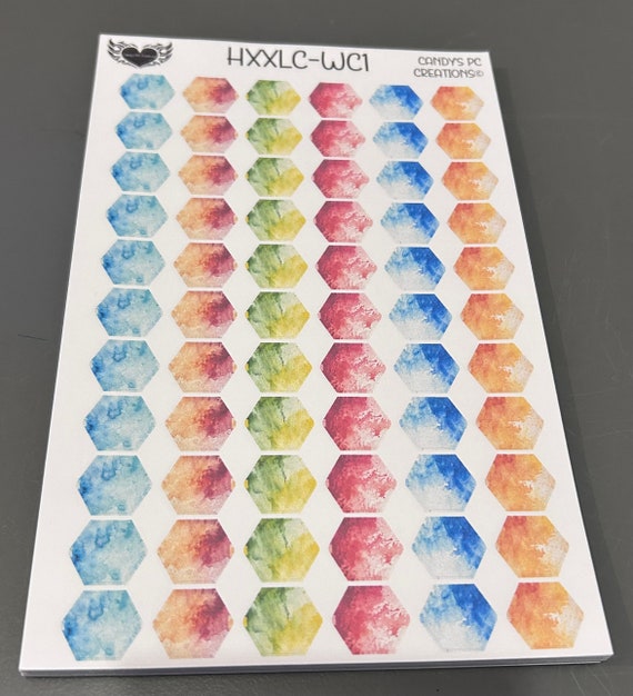Hexagon X-Large | Planner Sticker | Journal Sticker | Permanent | Bullet Journal | Watercolor | Large | Cover | Redate