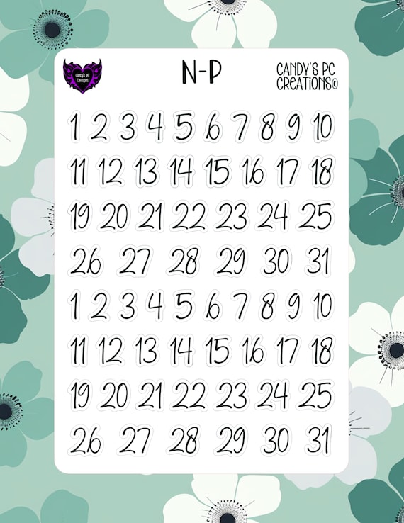 Date Numbers - Planner Sticker - Redate - Font