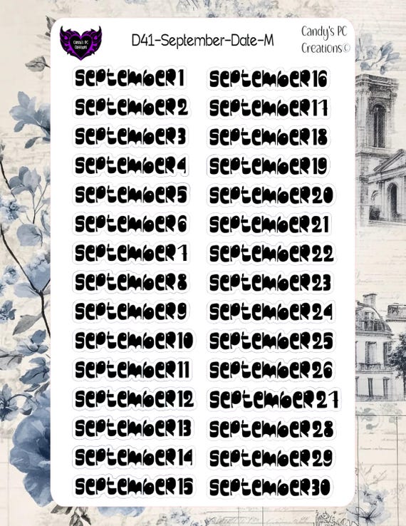 Month-Date Sticker | September | Journal | Font | Bullet Journal | EC | Redate | Functional | Happy | Date | Small |Medium | Large | Planner