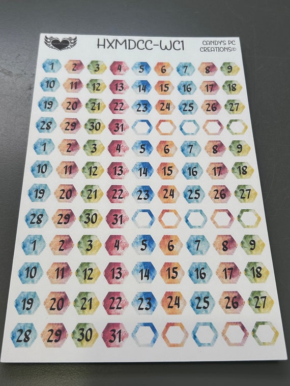 Hexagon Medium Date Cover | Planner Sticker | Journal Sticker | 3 Months | Permanent | Bullet Journal | Watercolor | Redate | Medium | Cover