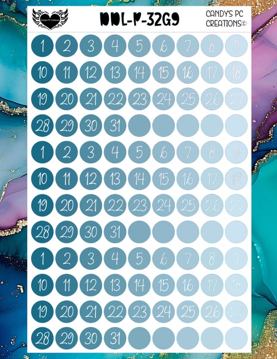 Date Dot Large Planner Sticker | Colored | Journal Sticker | Writeable | Permanent | Bullet Journal | Solid Color | Gradient