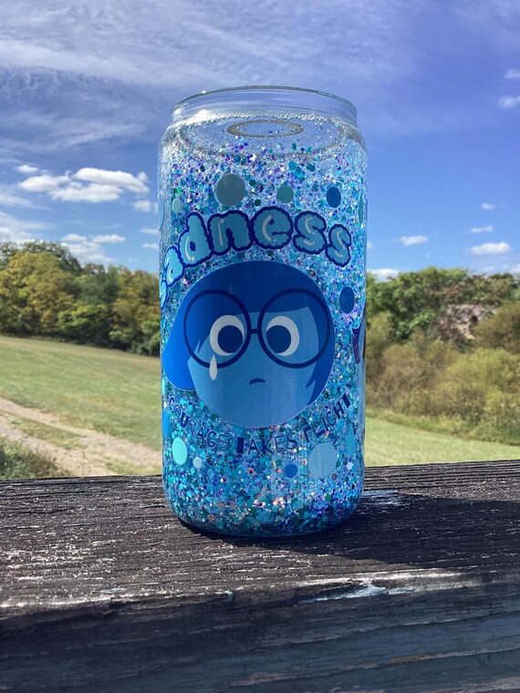 Courage From Sadness Snow Globe Beer Tumbler | Beer Can Shape | Glass | Fast Flow | Sparkle | Premade Glitter | UV DTF | 16oz