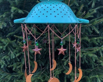 Colander Mobile Moons and Stars Repurposed Recycled Decor