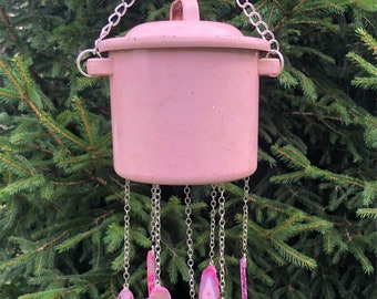 Repurposed Recycled Pink Toy Pot and Geodes Mobile