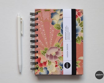 Agenda A6 2024 / Japonais - Bouquet fleurs sur rose / 10x15cm / Rentrée