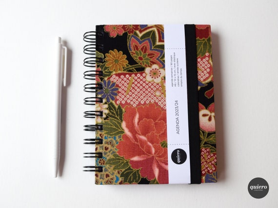 A6 2024 Agenda / Japanese Flowers on Black / 16 Months / 10x15cm