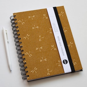 A5 Diary 2025-2026 / Japanese Fabric &quot;Dragonfly on Yellow&quot; / 15x21cm / Ideal for the office